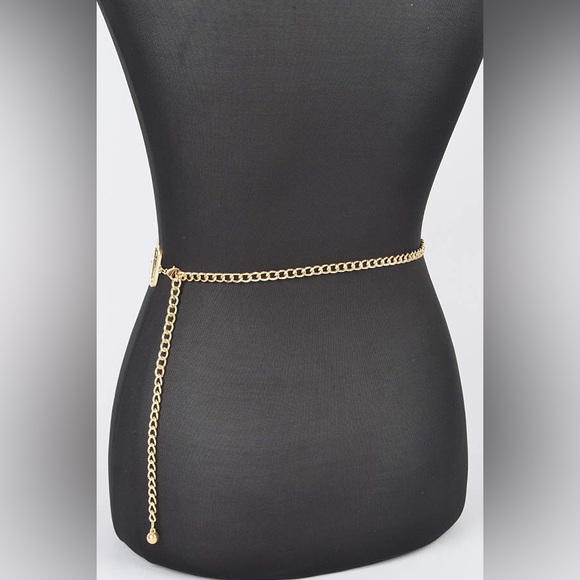 Plus Size Metallic Silver & Gold Metal Chain Adjustable Statement Belt - Picture 7 of 8